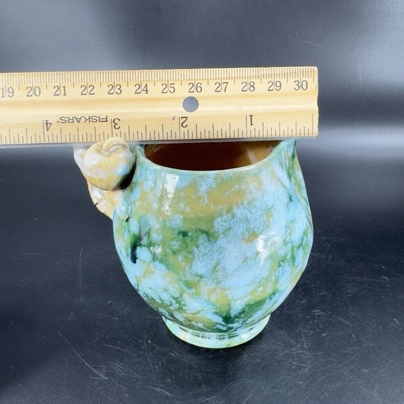 Vintage Hand Made Italian Pottery Small Pitcher Creamer Made Italy Leaf Handle - Picture 8 of 16